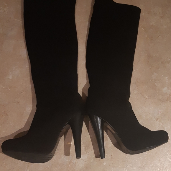 Gorgeous Black Leather Suede Thigh High Boots Sz 7 - Picture 10 of 14